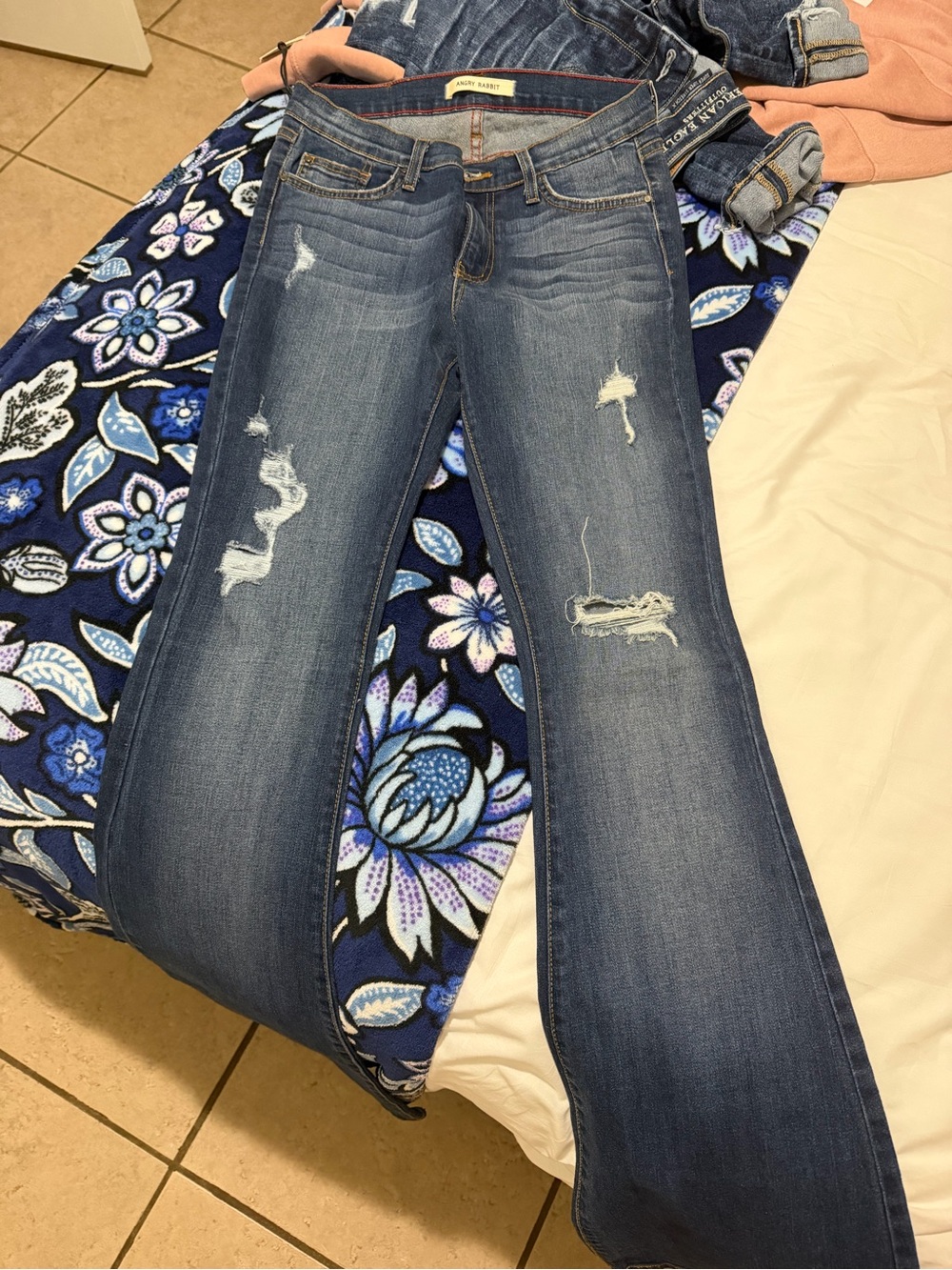 Angry Rabbit Distressed Dark Blue Flare Jeans